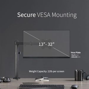 New Stock 32-Inch <b>Black</b> <b>Computer</b> Monitor Stand with <b>Desk</b> Arm Mount Height Adjustment Supports Maximum 90 Degree Tilt - Product Image 3