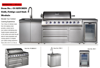 Cuisine extérieure modulaire avec barbecue au gaz, évier et réfrigérateur en acier inoxydable 304 pour cour et patio
