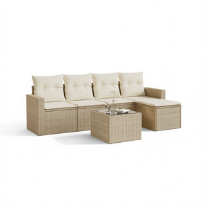 Ensemble de canapés de jardin modulaires en rotin PE beige, meubles d'extérieur confortables, design contemporain, coussins en mousse haute densité - Product Image 1