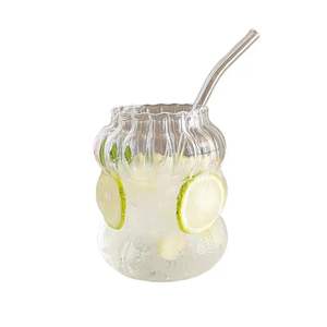 Taza de oruga de vidrio de borosilicato alto Rayas verticales de gran capacidad para bebidas frías o café - Product Image 5