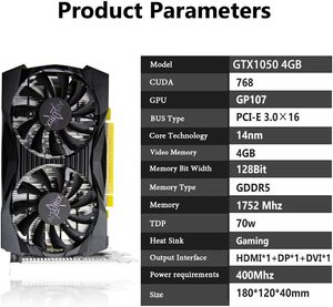 GTX 1050 4G Graphics Card Twin Freeze Fans320 Bit GDDR5 PCI 3.0 DVI VGA for H Ports 12GB for <b>Workstation</b> New - Product Image 2
