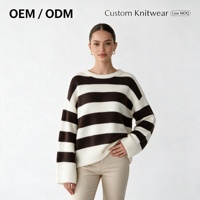 Pull en tricot à rayures horizontales épaisses pour femmes, col rond, pull oversize, 100% polyester, OEM ODM personnalisé