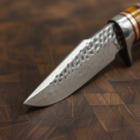 Couteau de chasse tactique fixe de haute qualité, DIY OEM, avec lame en acier Damas VG10, manche en bois et résine, étui en cuir de vachette