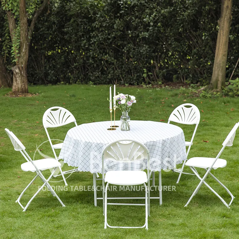 Белый круглый складной пластиковый стол для вечеринок и банкетов на 8-10 человек, 6 футов, Benjia