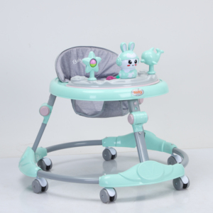 Prima carrozzina per bambini Pastel Mint con cabina interattiva Space Rabbit, spinner a forma di delfino e seduta premium in lino grigio - Product Image 1