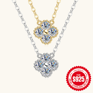 Collares Minimalistas de Plata de Ley 925 con Baño de Oro K, Engaste de Bisel, Corte Redondo, 0.4CT VVS GRA, Joyería de Moissanita, Trébol de Cuatro Hojas - Product Image 2