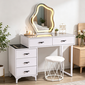 Modern Makeup Vanity <b>With</b> Lighted Mirror <b>Storage</b> Drawers Bedroom <b>Dressing</b> <b>Table</b> <b>With</b> Stool - Product Image 1