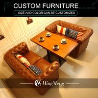 Conjunto de Sofás Chesterfield de Cuero Contemporáneo con Estructura de Madera para Restaurante, Cafetería, Hotel, Muebles de Comedor