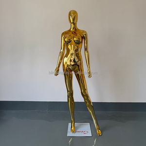 Mannequin de vitrine femme grande taille avec tête, en PP argenté/doré, pose debout, pour présentation de vêtements - Product Image 4
