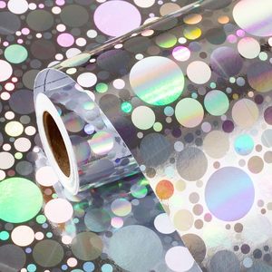 Papier d'emballage holographique arc-en-ciel de haute qualité, motif de points circulaires laser, pour artisanat, bricolage, fêtes et occasions spéciales - Product Image 3