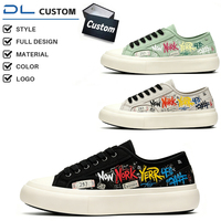 Chaussures de plateforme en toile à imprimé graffiti personnalisé pour hommes et femmes, lacets, semelle épaisse blanche, baskets décontractées, usage quotidien, caoutchouc, été