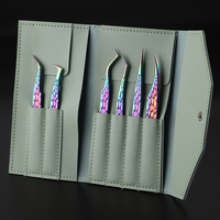 Pinzas para Pestañas con Punta de Fibra, Accesorios de Belleza, Pinzas para Pestañas de 90 Grados, Venta al por Mayor, Kit de Pinzas para Pestañas Postizas, Estuche de Cuero