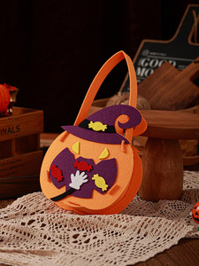 Cesto in feltro per caramelle di Halloween, borsa tote a forma di gatto e pipistrello per il Festival dei Fantasmi, borsa decorativa colorata a forma di zucca per dolcetti - Product Image 5