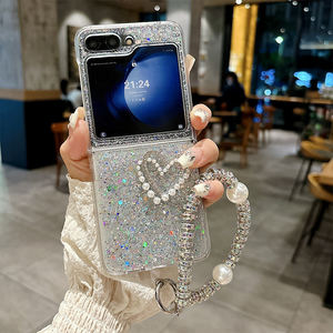 Lujo brillo Bling transparente en forma de corazón epoxi mano cuerda estilo coreano INSI funda de teléfono de mujer para Samsung Zflip 6 Fold 5 4 - Product Image 3