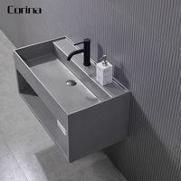 Lavabo de salle de bain en pierre artificielle, nouveau style, bon marché, couleur grise, pierre artificielle, Surface unie