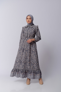 Robe élégante en laine imprimée Istanbul avec nœud sur le devant, idéale pour l'allaitement et le quotidien - Product Image 3