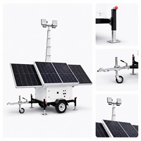 Tour d'éclairage portable 7M 9M sur remorque à pousser, batterie solaire LiFePO4, caméra IP67 pour chantier et utilisation extérieure, sécurité, DDP, sans taxes