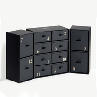 Boîte Calendrier de l'Avent de Noël Noire à Tiroirs pour Bijoux (Boucles d'Oreilles, Bagues, Colliers) et Cosmétiques
