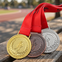 Driekleurig geplateerde ronde 3D-geëmbosseerde gymnastiekmedailles van metaal (zinklegering), op maat gemaakte medailles voor jeugdgymnastiekwedstrijden met lint