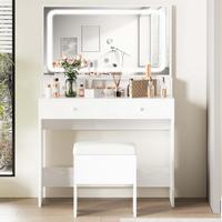 Meuble de Rangement Multifonctionnel Moderne avec Miroir LED Intégré, Écologique et Durable, Idéal pour Chambre d'Hôtel ou Coiffeuse