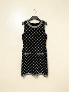 Nouveau produit femmes nouvel automne <span class=keywords><strong>noir</strong></span> <span class=keywords><strong>et</strong></span> <span class=keywords><strong>blanc</strong></span> Plaid diamant <span class=keywords><strong>robe</strong></span> sans manches avec Double poche <span class=keywords><strong>robe</strong></span> à bretelles - Product Image 4