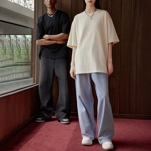 T-shirts unisexes personnalisés, hommes, manches courtes, poids lourd, 250 g/m², <span class=keywords><strong>été</strong></span>, haute qualité, luxe, 100 % coton, col rond, t-shirts unis - Product Image 4