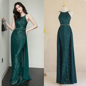 Wholesale emerald green women lady elegant prom dresses party maxi sequin evening dress