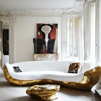 IDAO Meubles de salon italiens de luxe - Canapé en cuir minimaliste, design moderne pour villa, modèle de luxe avec feuille d'or