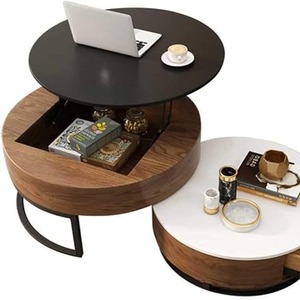 Mesa de centro redonda multifuncional moderna y de estilo contemporáneo para sala de estar y dormitorio, mesa auxiliar de lujo ligero con panel. - Product Image 1