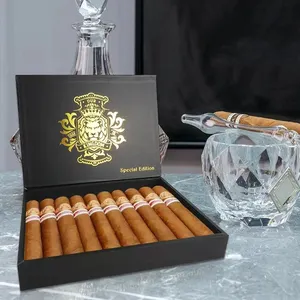 Caja de embalaje de papel de cartón rígido con tapa abatible magnética de lujo con lámina dorada estampada en caliente personalizada Humidor negro Cajas de regalo para cigarros