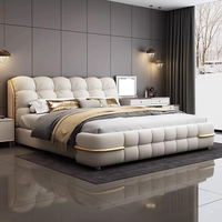 Meubles de chambre à coucher en bois de luxe moderne, lits rembourrés doux, lit double taille king size, cadre de lit avec rangement en cuir