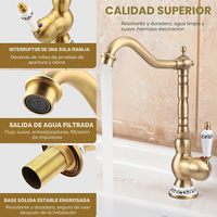 Robinet de lavabo haut avec poignée en céramique, robinet mélangeur d'évier à bec haut pivotant, robinet de lavabo vintage en laiton, sortie d'eau à 360° °   Swivel