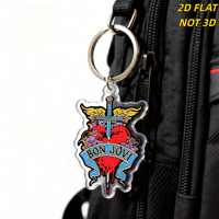 Porte-clés en acrylique motif tatouage Cœur ailé et épée, Cœur saignant rouge avec roses, Bannière bleue et ailes dorées, Breloque transparente durable