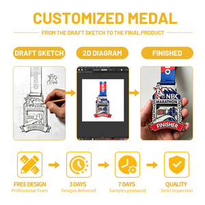 Medalla de Maratón 3D Personalizada, Medalla Deportiva de Aleación de Zinc, Premio de Carrera, Medallas Metálicas Personalizadas con Cinta para Eventos y Torneos - Product Image 3