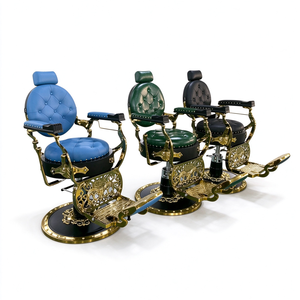 Fauteuil de Barbier Vintage à Cadre Doré et Capitonnage, Chaise de Rasage Hydraulique Robuste et Inclinable, Chaise de Salon de Luxe Antique - Product Image 3