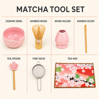 Ensemble de thé matcha en céramique de style japonais Sakura, 8 pièces, fouet, bol, cuillère, passoire, boîte cadeau, directement de l'usine