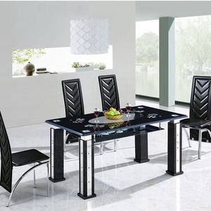 Cocina mesa de <span class=keywords><strong>comedor</strong></span> de vidrio acolchado de cuero <span class=keywords><strong>4</strong></span> sillas de Metal negro - Product Image 2