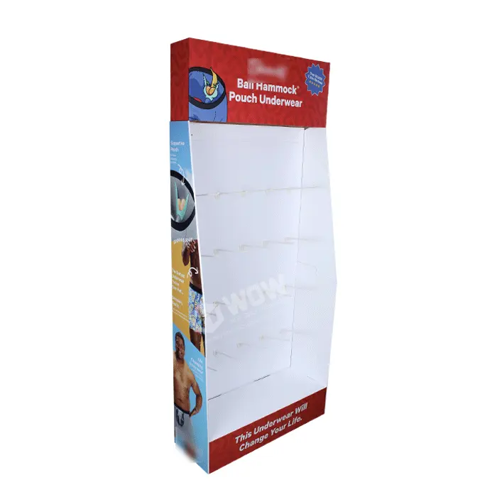 Red Customized New Design Promotion Clothing Corrugated Display Rack for Clothes Underwear Cardboard Hook Display