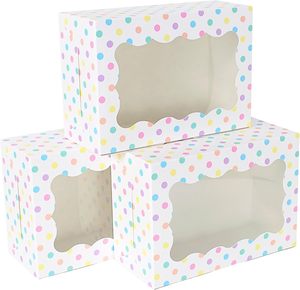 Scatole di biscotti pastello a pois con finestra per compleanni di Pasqua Cupcakes di grandi dimensioni si adatta facilmente a una dozzina di biscotti - Product Image 1