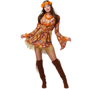 Robe disco des années 70, vintage, manches cloche, imprimé, thème hippie, <span class=keywords><strong>costume</strong></span> d'Halloween inspiré de films et de séries télévisées, avec bandeau - Product Image 5