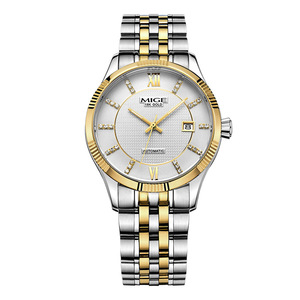 Reloj Mecánico Automático MIGE de 42 mm, Correa de Acero Inoxidable Redonda, Esfera Dorada, Cristal de Zafiro, Unisex, Lujoso y Moderno - Product Image 2