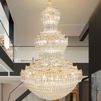 Lustre moderne de luxe en fer doré de haute qualité avec longs cristaux, hauteur réglable, pour plafond, escalier, salon, hôtel, villa, protection oculaire