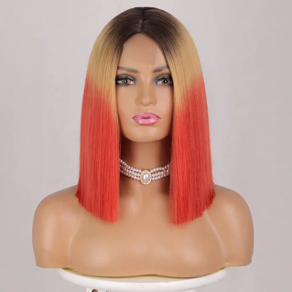 Short Straight Bob Wigs Black Brown Red Natural Synthetic Hair for Black Women Daily Cosplay Heat Resistant Fiber Wigs