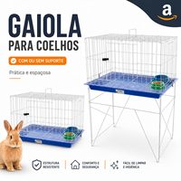 Cage à lapin surélevée avec structure métallique pliable, plateau de base bleu amovible, espace de vie spacieux pour petits animaux domestiques