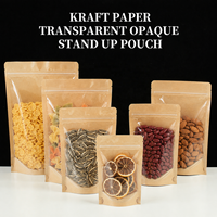 Sachet Doypack Autoportant Refermable en Papier Kraft Brun Transparent avec Fermeture Zip pour Emballage Alimentaire (Noix, Café, Thé)