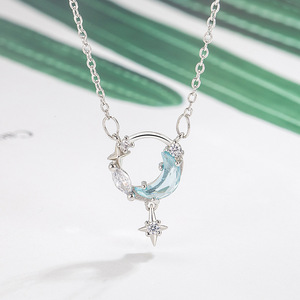 Lune et étoile bleue de haute qualité Zircon colliers bijoux rivière romantique femme collier pour la fête - Product Image 2