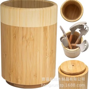 Boîte de rangement en bois minimaliste moderne, ronde, rotative, en bois massif, organisateur de comptoir de cuisine - Product Image 1
