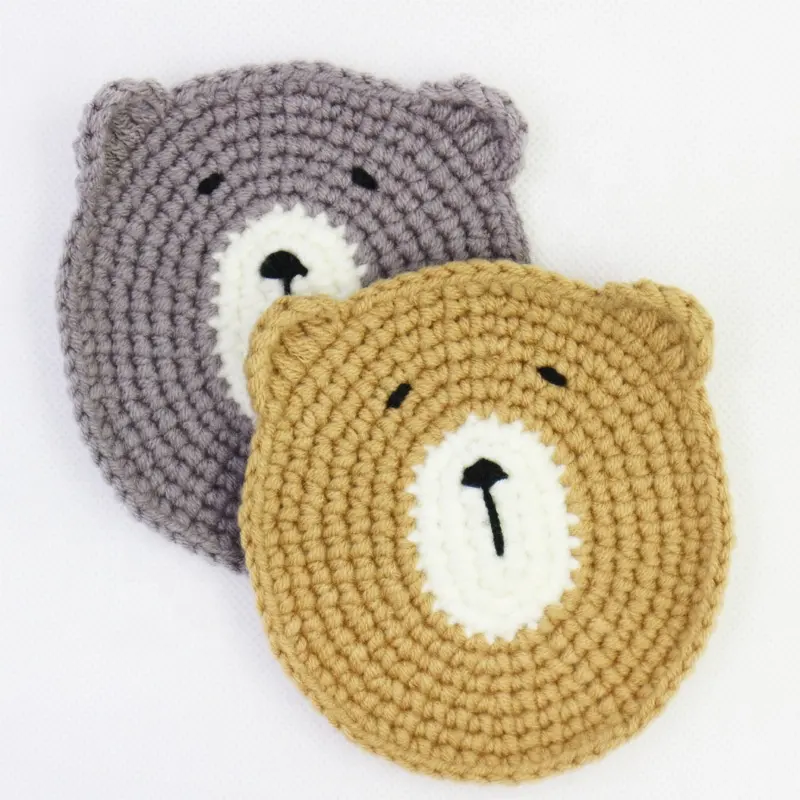 Porta urso de algodão de crochê artesanal, placas redondas, formato de urso vintage para mesa