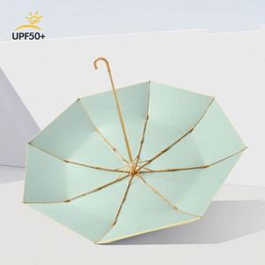 Triple Fold Hand Opening Small Gold Hook Golden Frame Weather Resistant Dual-Use <b>Umbrella</b> for Rain or Sun - Product Image 3