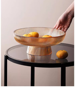 Plat Rond Moderne en Verre Transparent Écologique, Plateau de Service pour Fêtes, Fruits, Gâteaux, Snacks, Desserts, Bol à Pied Haut Couleur Unie - Product Image 3
